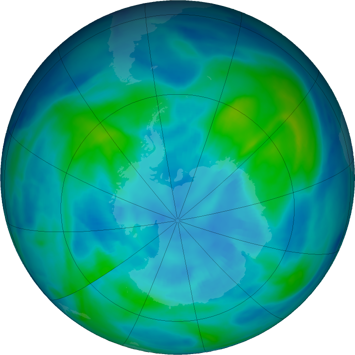 Antarctic ozone map for 11 April 2019